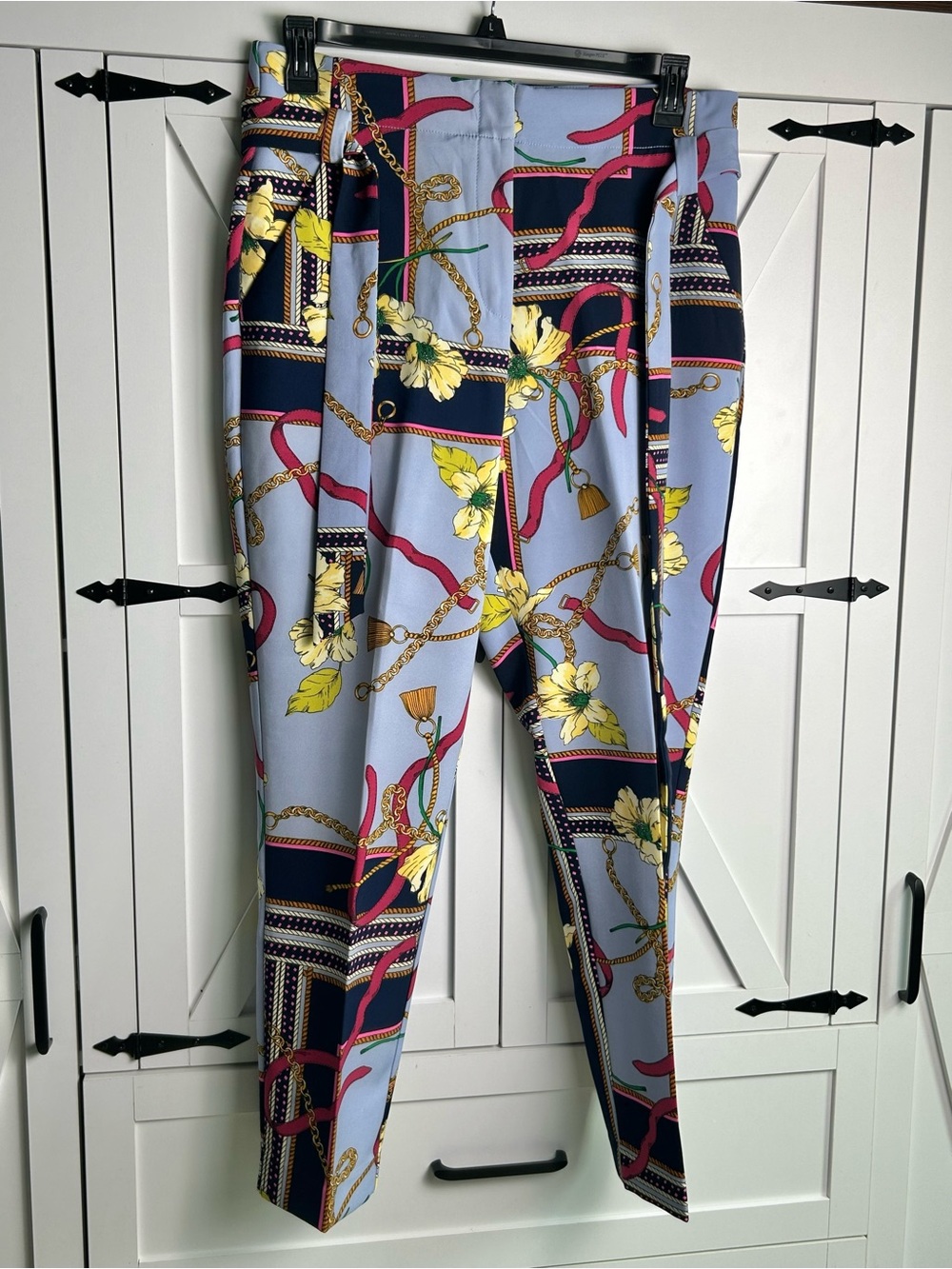 Women's High-Waist Printed Tapered Pants - Light Blue Floral